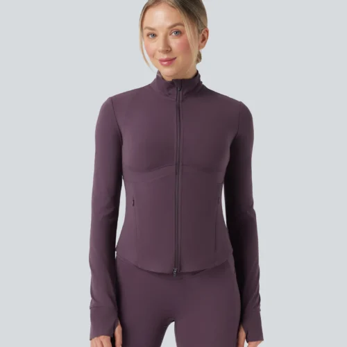 Mock Neck Push-Up Long Sleeve Thumb Hole Yoga Jacket with Pockets